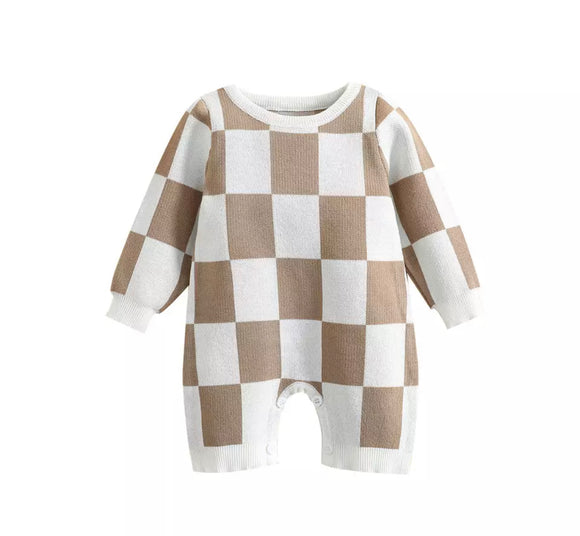 Check Knitted Baby Romper
